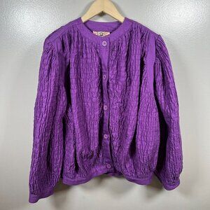 Vintage Gene Ewing BIS Crinkle Jacket Size Small Purple 80s Button Front USA